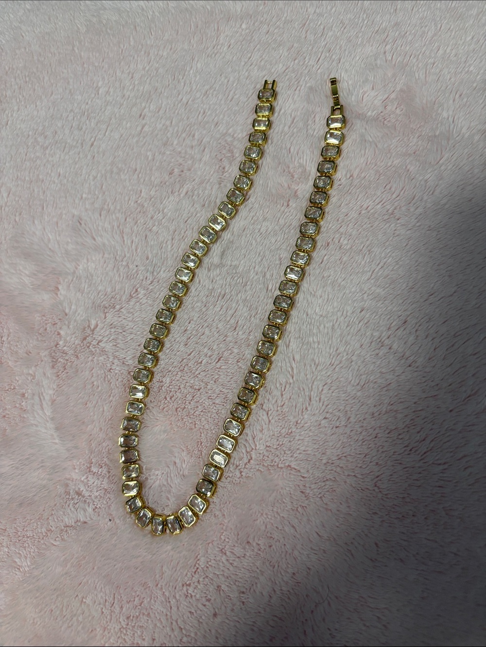 Gold-Tone Crystal Tennis Necklace - Elegant Women's Jewelry - 16 inches